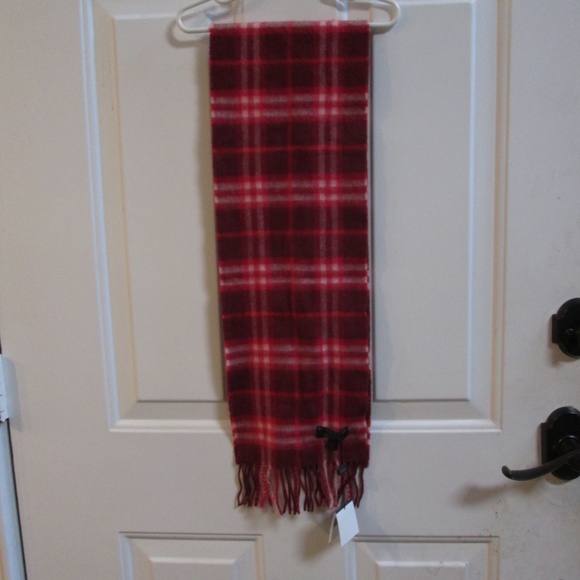 new BURBERRY Red Cashmere women's scarf fringes to fringes  56" x 8.5" - Picture 7 of 9